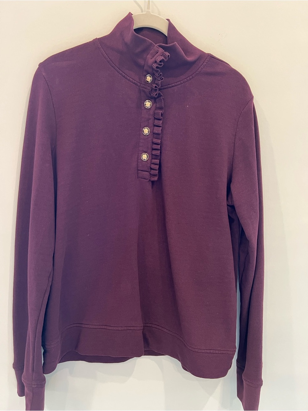 Talbots Plum Ruffle-Trim Turtleneck Sweater